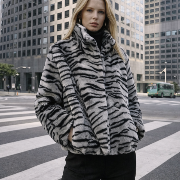 Zebra Desenli Peluş Kürk Ceket