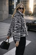 Zebra Desenli Peluş Kürk Ceket - Görsel 2