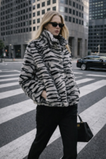 Zebra Desenli Peluş Kürk Ceket - Görsel 3