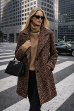 Leopar Desenli Uzun Kaşe Kaban