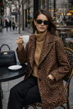 Leopar Desenli Uzun Kaşe Kaban - Görsel 3