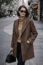 Leopar Desenli Uzun Kaşe Kaban - Görsel 4