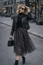 Zebra Desenli Tül Midi Etek