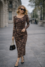 Yılan Desenli Drapeli Midi Elbise - Görsel 6