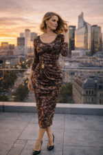 Yılan Desenli Drapeli Midi Elbise - Görsel 4