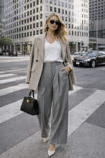 Gri Yüksek Bel Palazzo Kumaş Pantolon