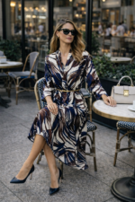 Desenli Kemer Detaylı Midi Elbise - Görsel 2