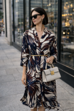 Desenli Kemer Detaylı Midi Elbise - Görsel 5