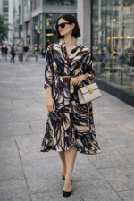 Desenli Kemer Detaylı Midi Elbise - Görsel 6