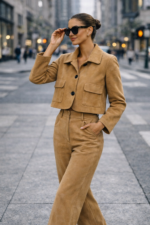 Camel Süet Görünümlü Ceket Pantolon Takım - Görsel 2