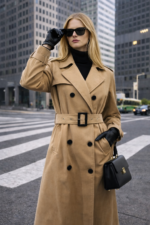 Kemerli Uzun Camel Trençkot - Görsel 3