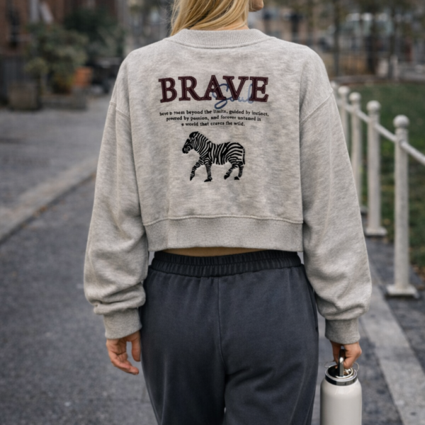 Brave Baskılı Crop Fermuarlı Hırka