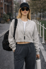 Brave Baskılı Crop Fermuarlı Hırka - Görsel 2