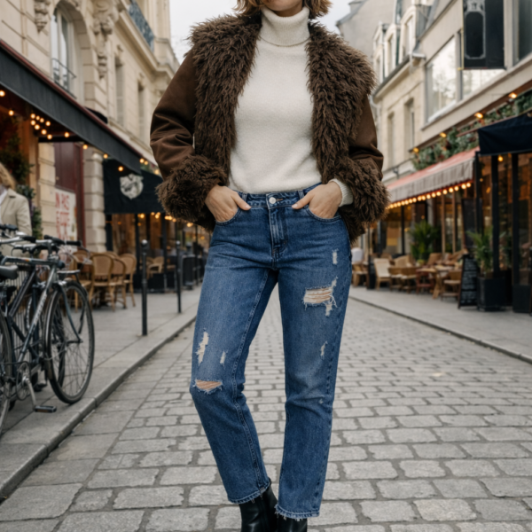 Yırtık Detaylı Yüksek Bel Mom Jean