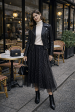 Siyah Desenli Tül Midi Etek - Görsel 3