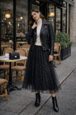 Siyah Desenli Tül Midi Etek - Görsel 2