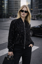 Siyah Payetli Bomber Ceket