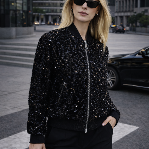 Siyah Payetli Bomber Ceket