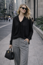 Bağcık Detaylı Siyah Triko Kazak - Görsel 3