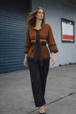 Desenli Kuşaklı Kimono Bluz ve Pantolon - Görsel 2