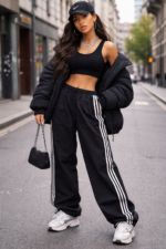 Şerit Detaylı Siyah Oversize Eşofman Altı