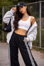 Şerit Detaylı Siyah Oversize Eşofman Altı - Görsel 3