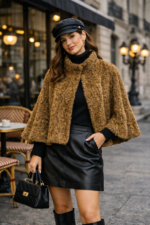 Kahverengi Peluş Crop Ceket