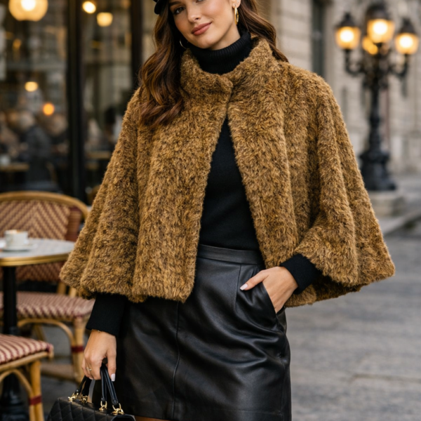 Kahverengi Peluş Crop Ceket