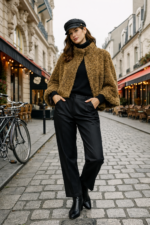 Kahverengi Peluş Crop Ceket - Görsel 4