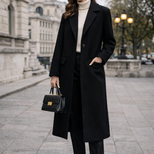 Siyah Uzun Kaşe Kaban