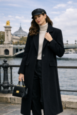 Siyah Uzun Kaşe Kaban - Görsel 2