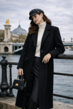 Siyah Uzun Kaşe Kaban - Görsel 3