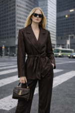 Kahverengi Kuşaklı Blazer Elbise Ceket - Görsel 3