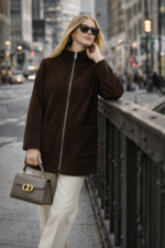 Kahverengi Fermuarlı Kaşe Hırka Ceket