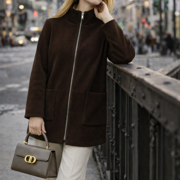 Kahverengi Fermuarlı Kaşe Hırka Ceket