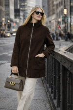 Kahverengi Fermuarlı Kaşe Hırka Ceket - Görsel 2