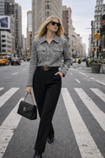 Kazayağı Desenli Fermuarlı Gömlek