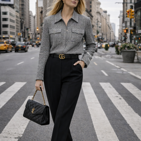 Kazayağı Desenli Fermuarlı Gömlek