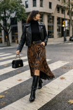 Zebra Desenli Asimetrik Midi Etek