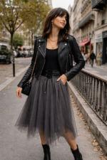 Antrasit Tül Midi Etek - Görsel 3