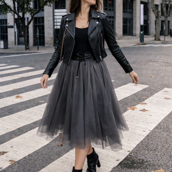 Antrasit Tül Midi Etek