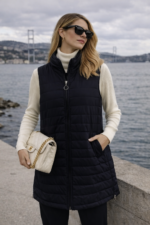 Uzun Kapitone Siyah Şişme Yelek - Görsel 3