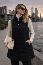 Uzun Kapitone Siyah Şişme Yelek