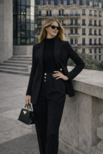 Yüksek Bel Gold Düğme Detaylı Siyah Kumaş Pantolon - Görsel 2