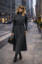 Boğaz Detaylı Kuşaklı Triko Takım (Üst + Uzun Etek) - Görsel 3