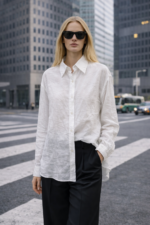 Beyaz Oversize Keten Gömlek - Görsel 2