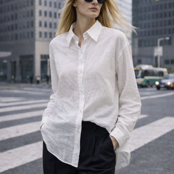 Beyaz Oversize Keten Gömlek