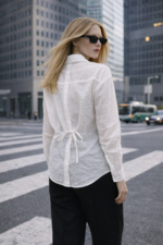 Beyaz Oversize Keten Gömlek - Görsel 3