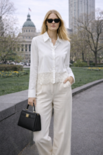 Ekru Dantel Detaylı Gömlek - Görsel 2