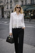 Ekru Dantel Detaylı Gömlek